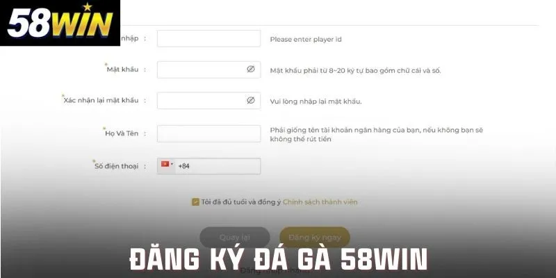 Hướng dẫn đăng ký trải nghiệm đá gà 58win