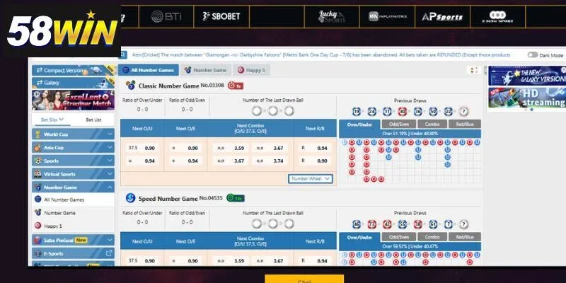 Ưu điểm của sảnh Saba Sports 58win